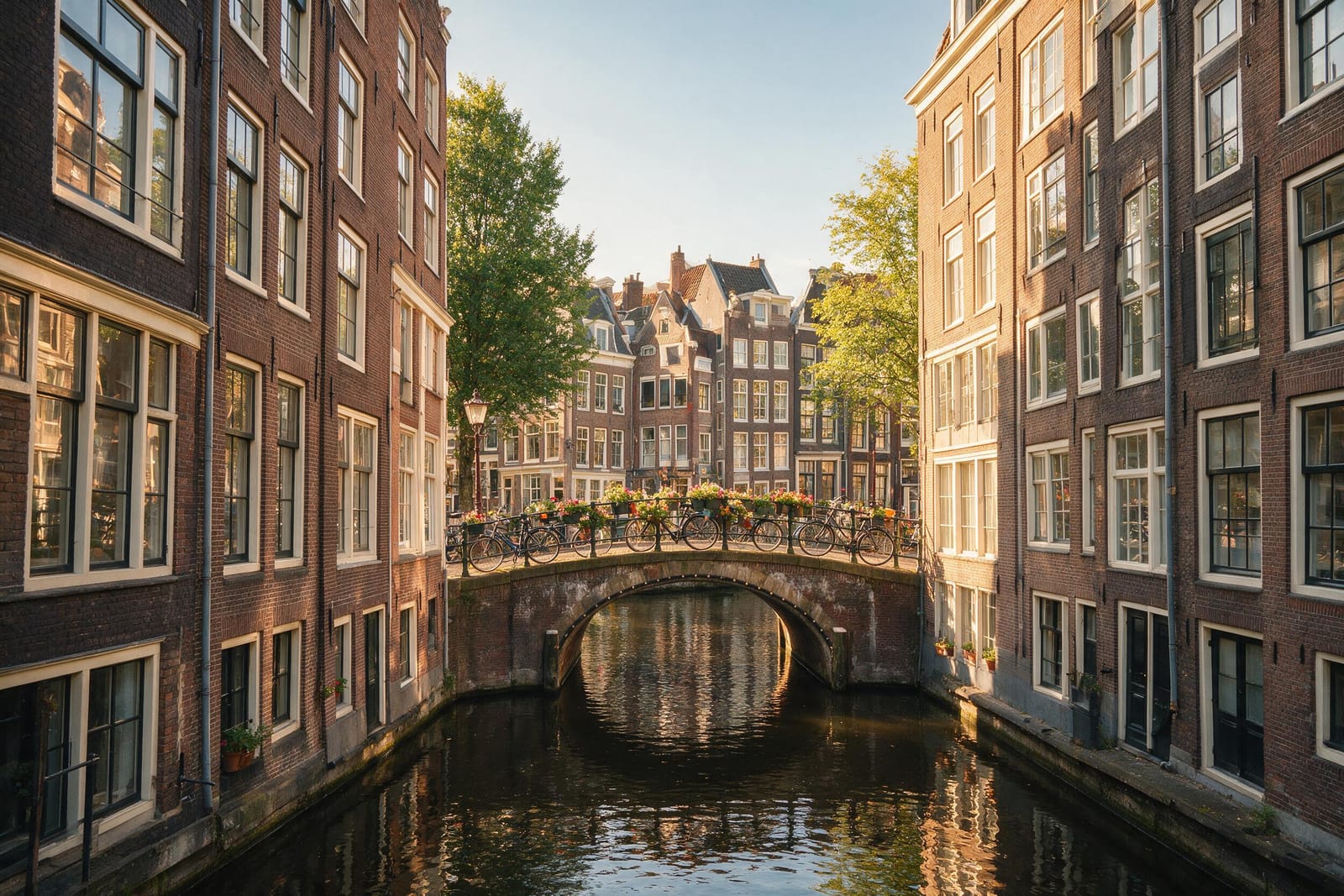 Amsterdam kanal kıyısında tarihi bir bina