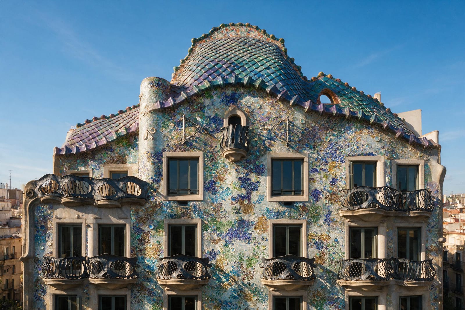 Casa Batlló’nun renkli mozaik cephesi ve organik balkonları