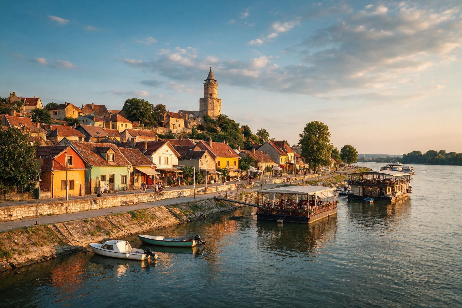 Belgrad Zemun’da Tuna kıyısı ve renkli evler