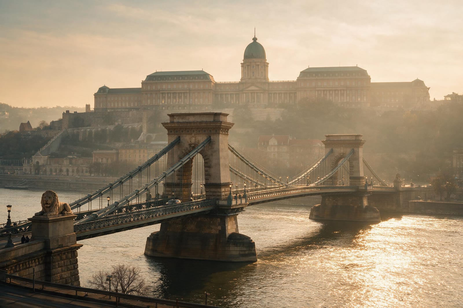 Budapeşte Zincirli Köprü ve arkasında Buda Kalesi