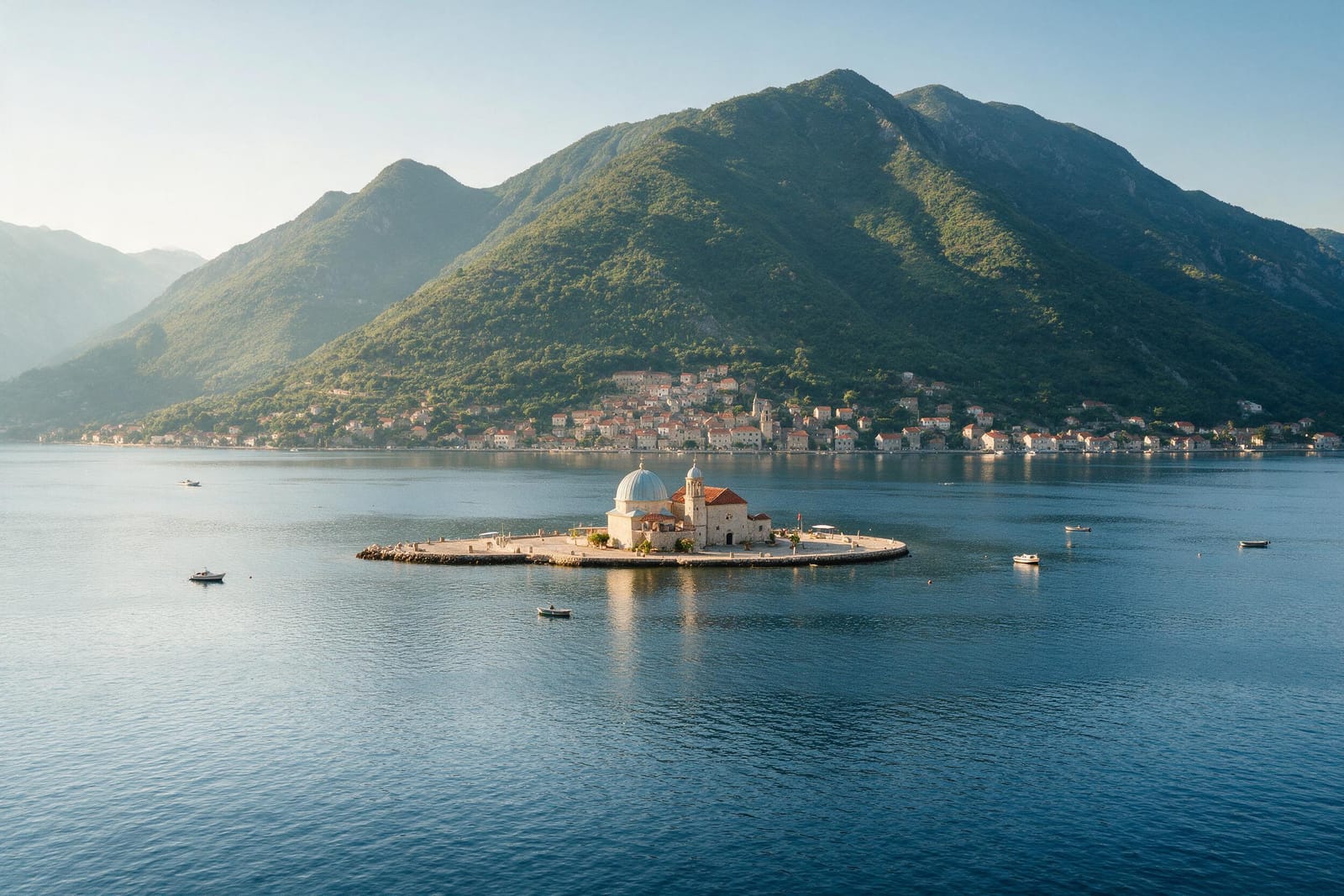 Kotor Körfezi’nde kubbeli kilisenin bulunduğu küçük yapay ada