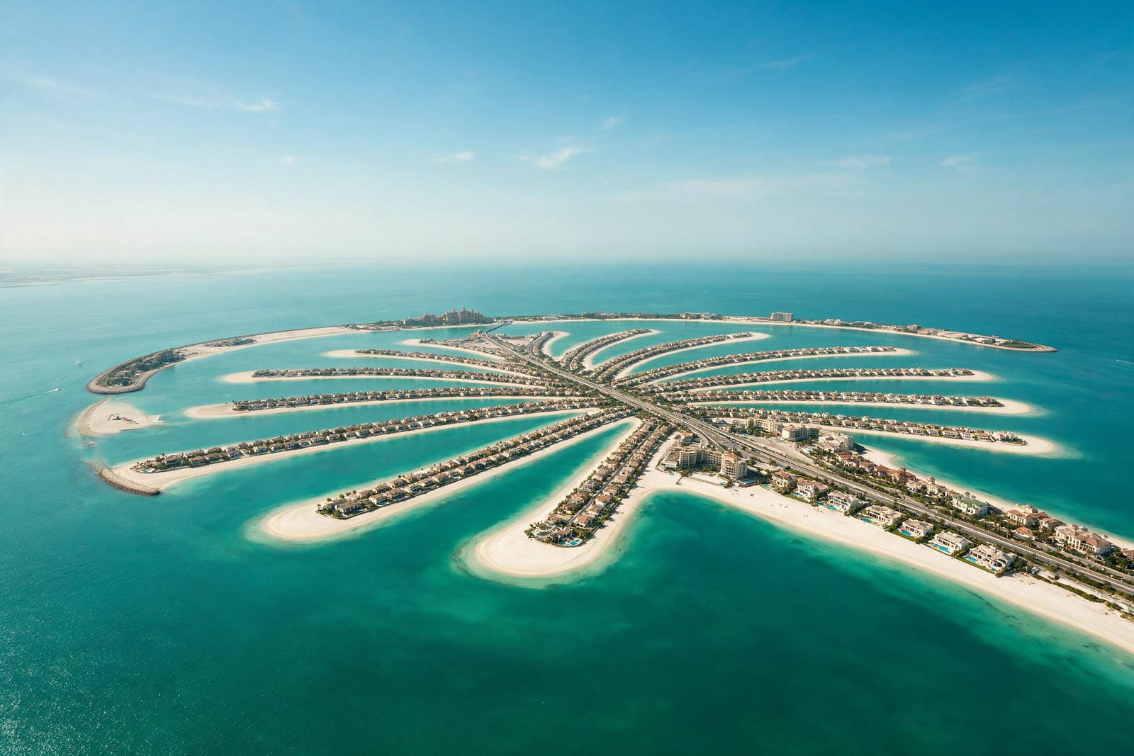 Havadan Palm Jumeirah yapay adası ve turkuaz deniz