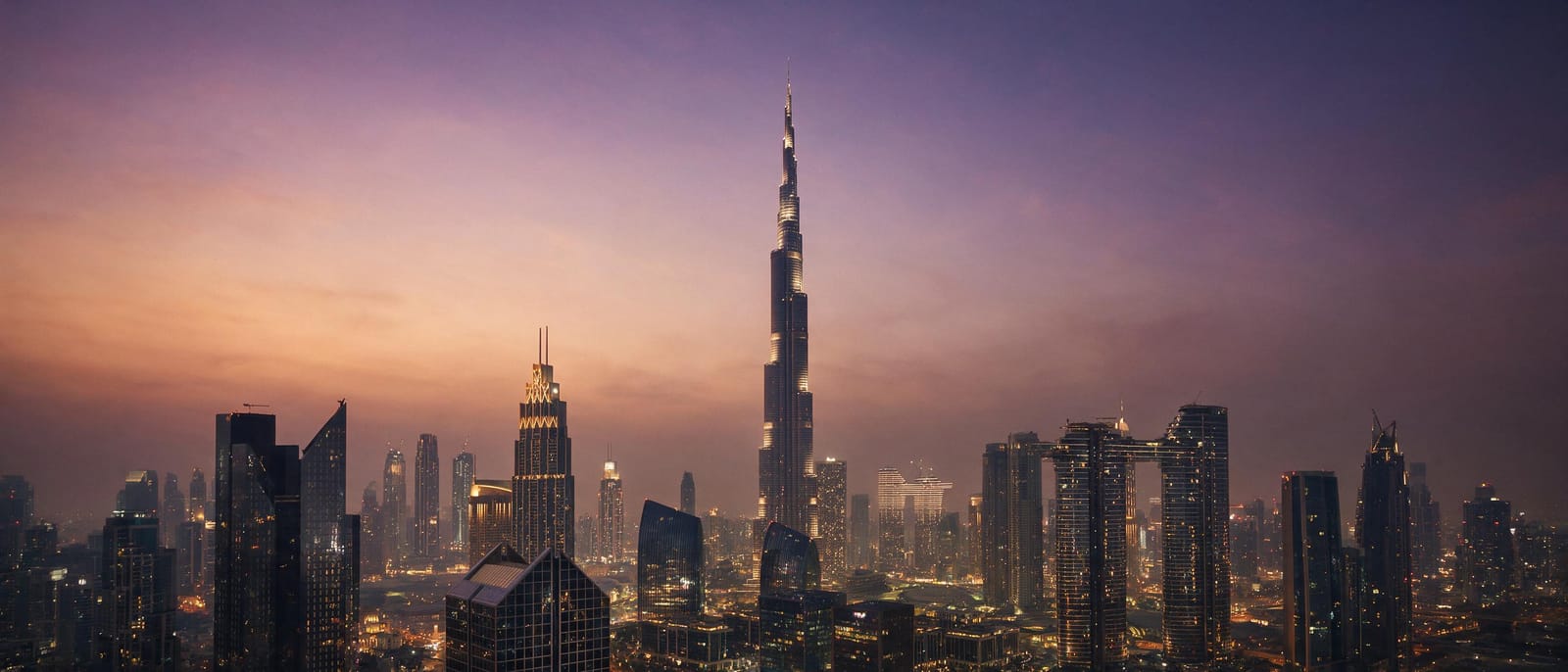 Akşam saatlerinde Dubai gökdelen silueti