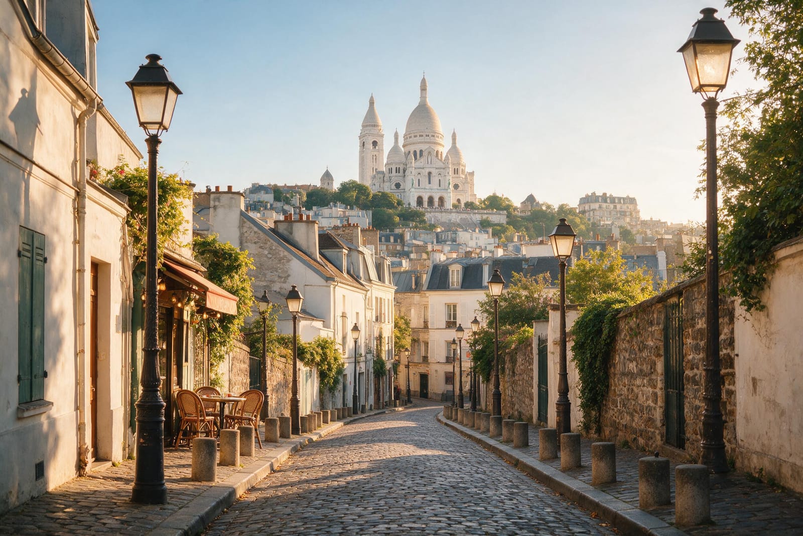 Montmartre’da Sacré-Cœur Bazilikası’na çıkan arnavut kaldırımı sokak