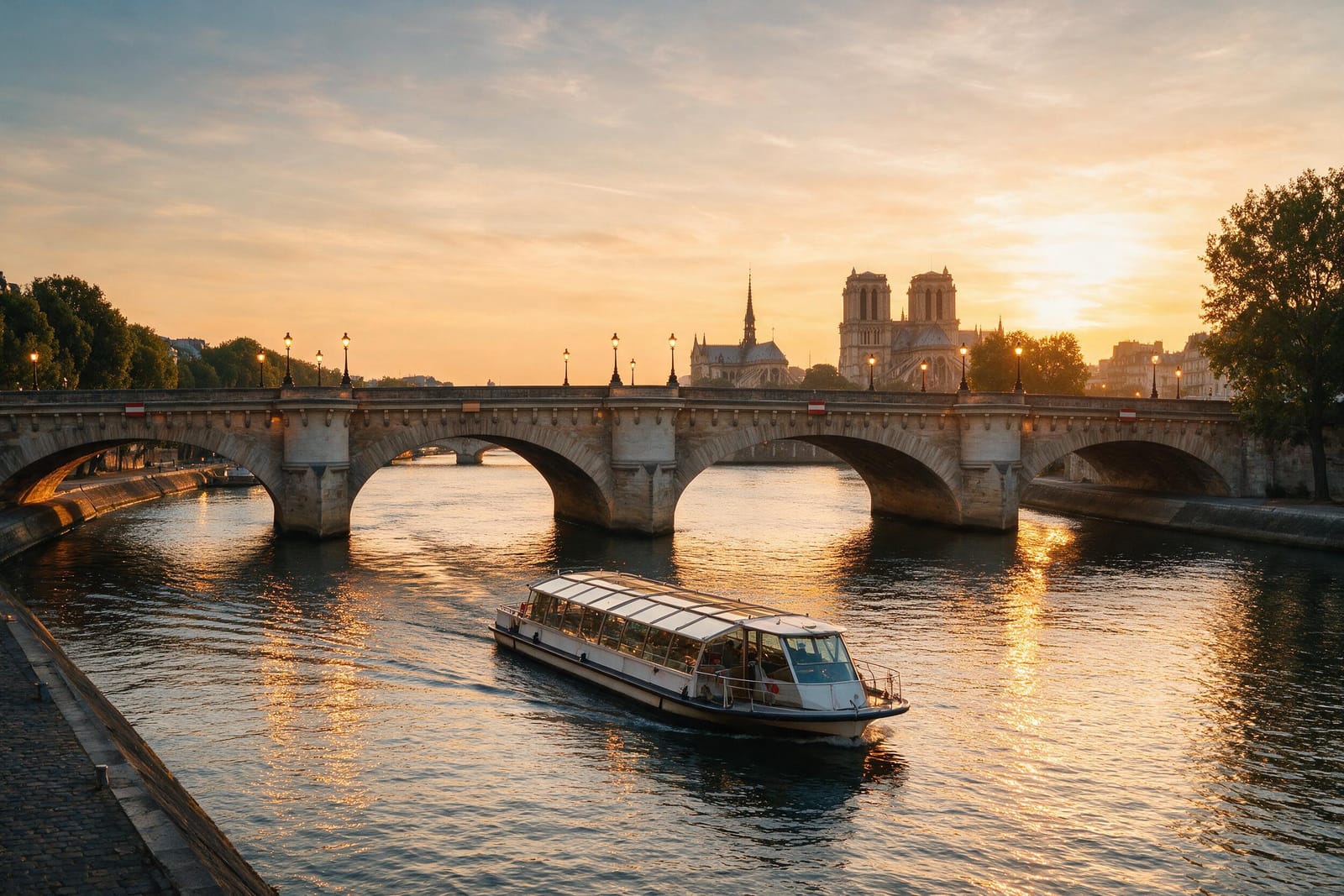 Seine Nehri ve Notre-Dame Katedrali silueti