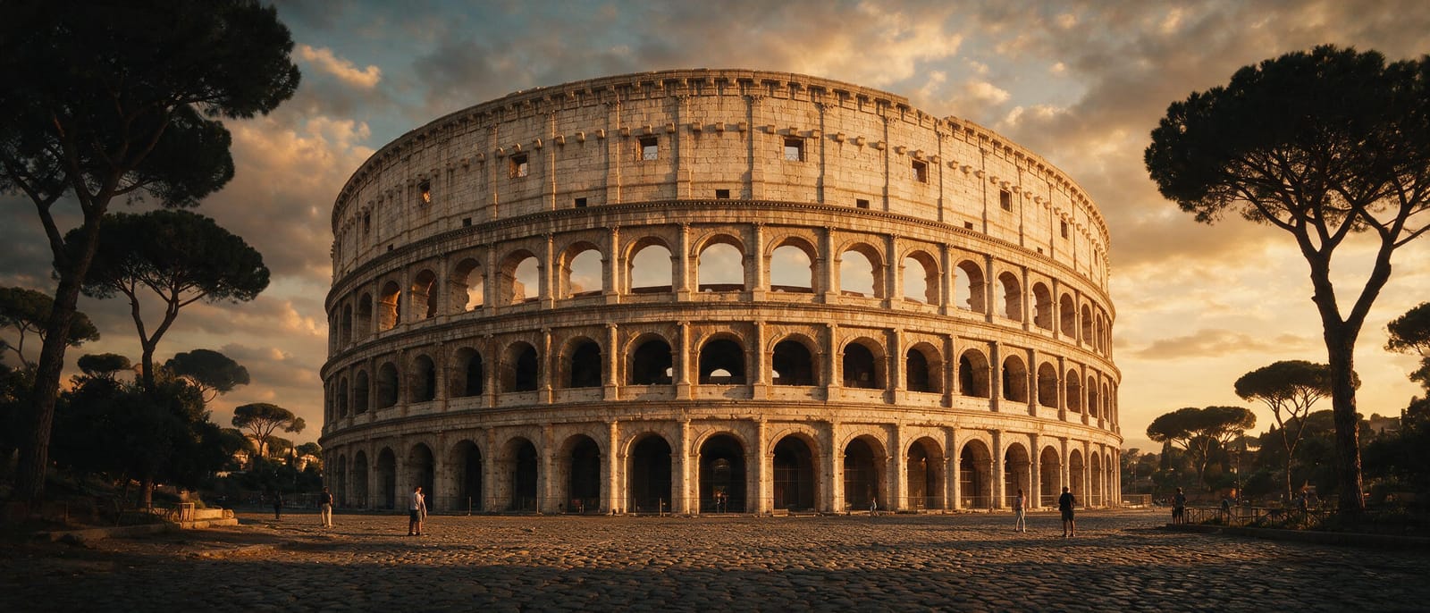 Gün batımında altın ışıkla aydınlanan Roma Kolezyumu