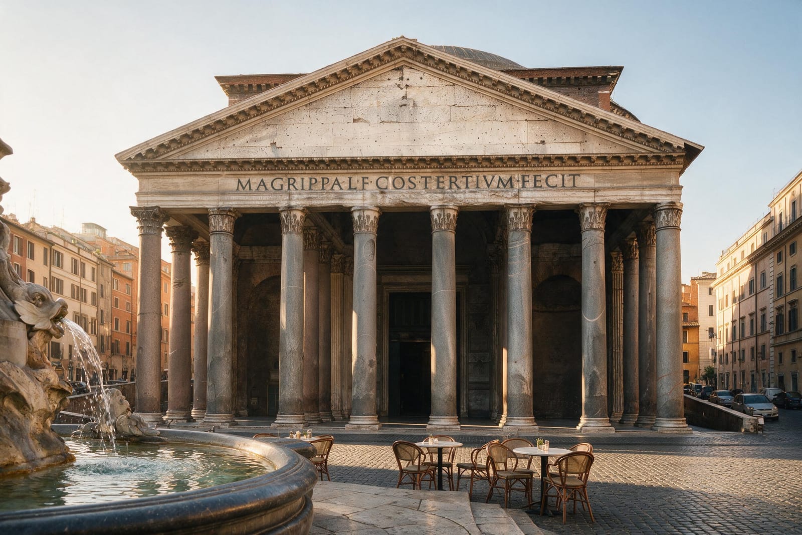Roma Pantheon’un sütunlu girişi ve meydanı