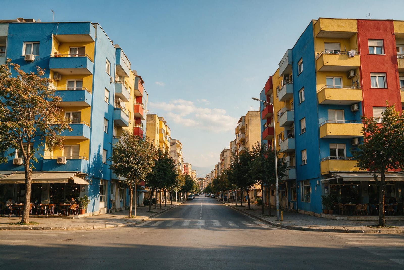 Tiran’da renkli apartman blokları ve şehir manzarası