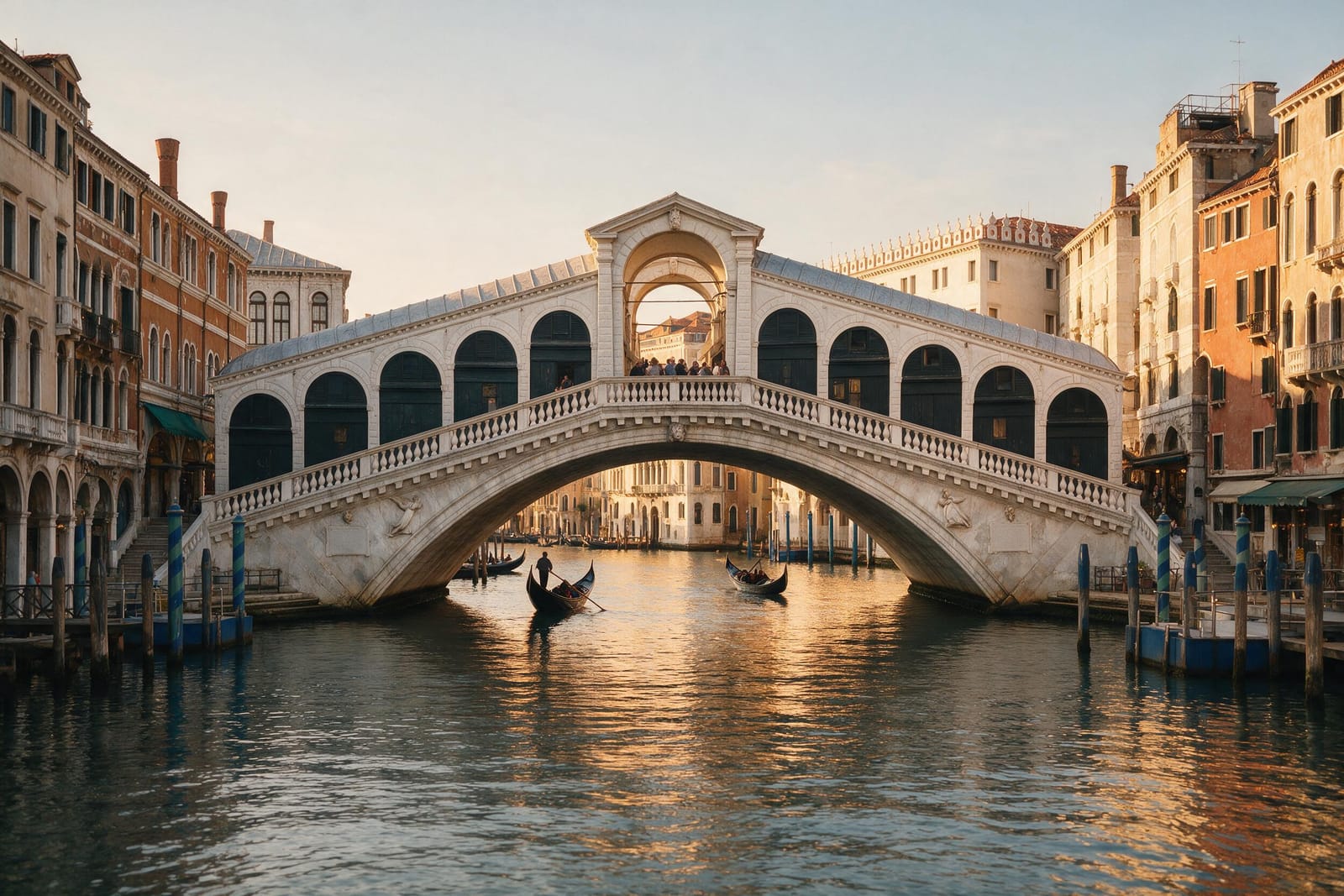 Altın saatte Rialto Köprüsü ve Büyük Kanal