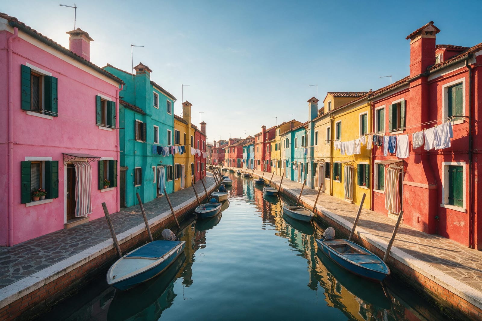 Burano’da canlı renklerde boyanmış balıkçı evleri