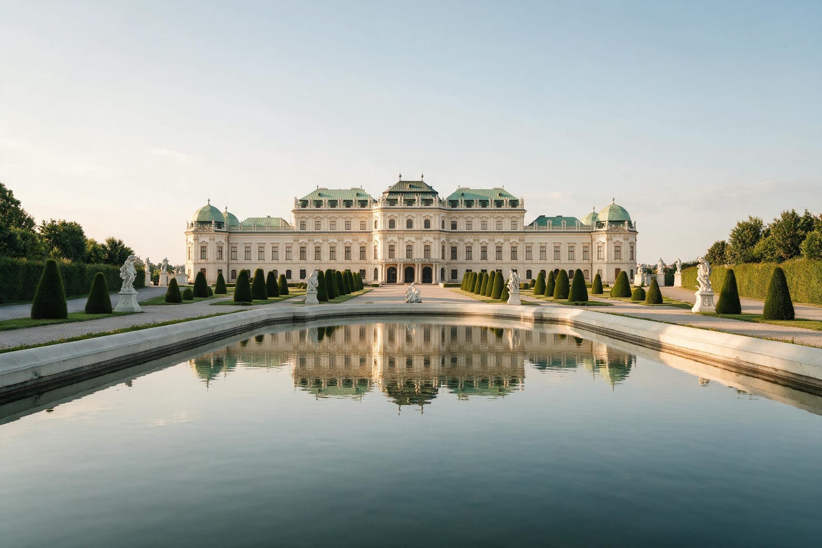 Viyana Belvedere Sarayı ve havuza yansıyan cephesi